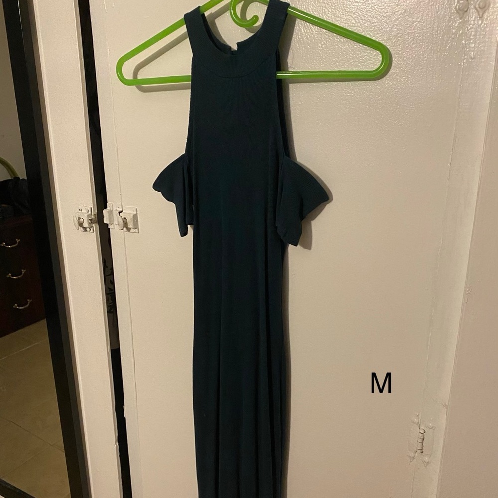 High neck, off shoulder dress